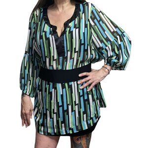 Sz.2X*Capacity Unlimited*Green/Blue/Black/White Gauzy Blouse Tunic